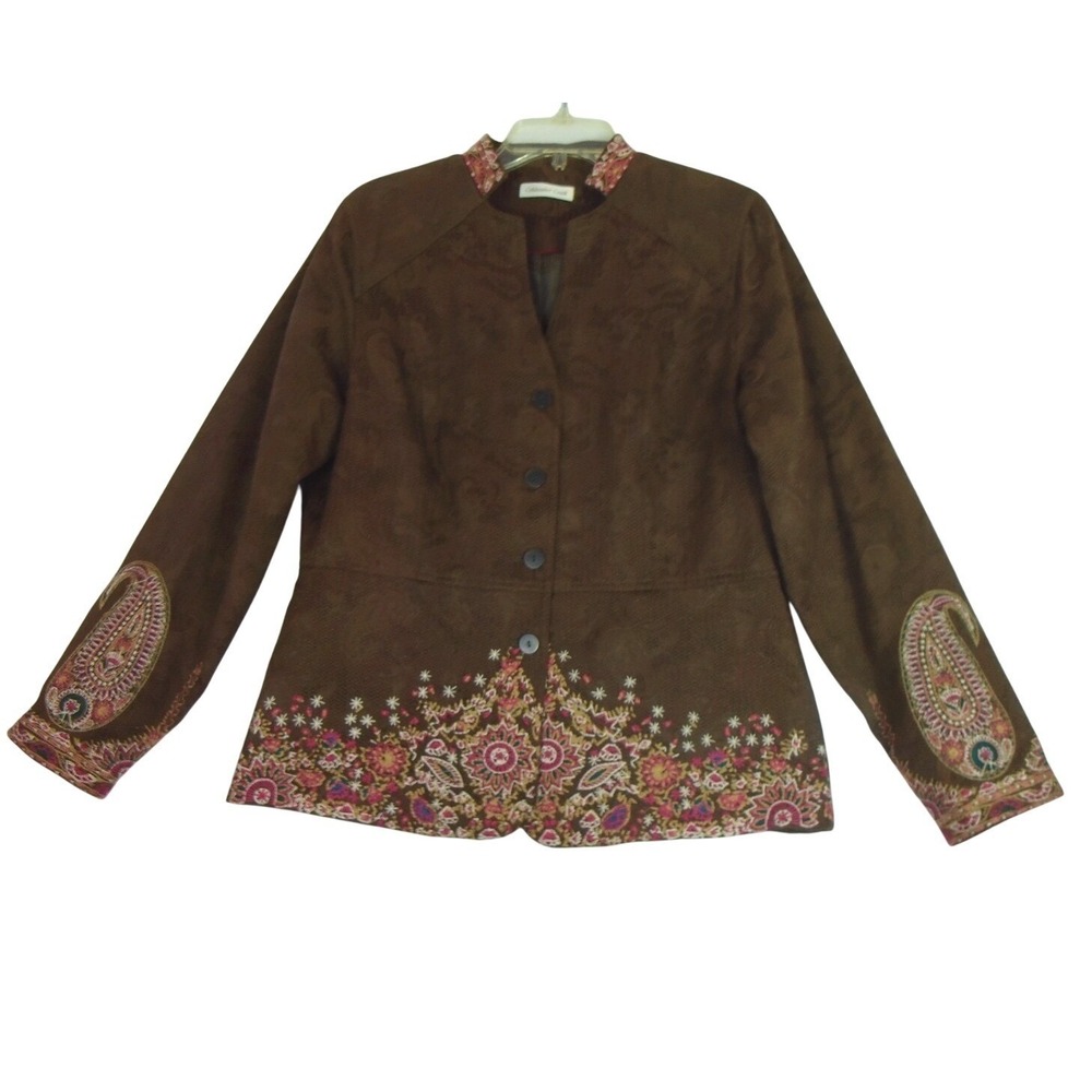 Coldwater‎ Creek Women's Western Style Blazer Brown Embroidered Size 12 Boho